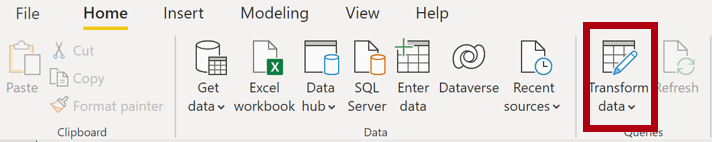 Transform Data on Home ribbon