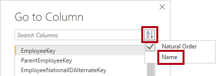 Go to column sort options